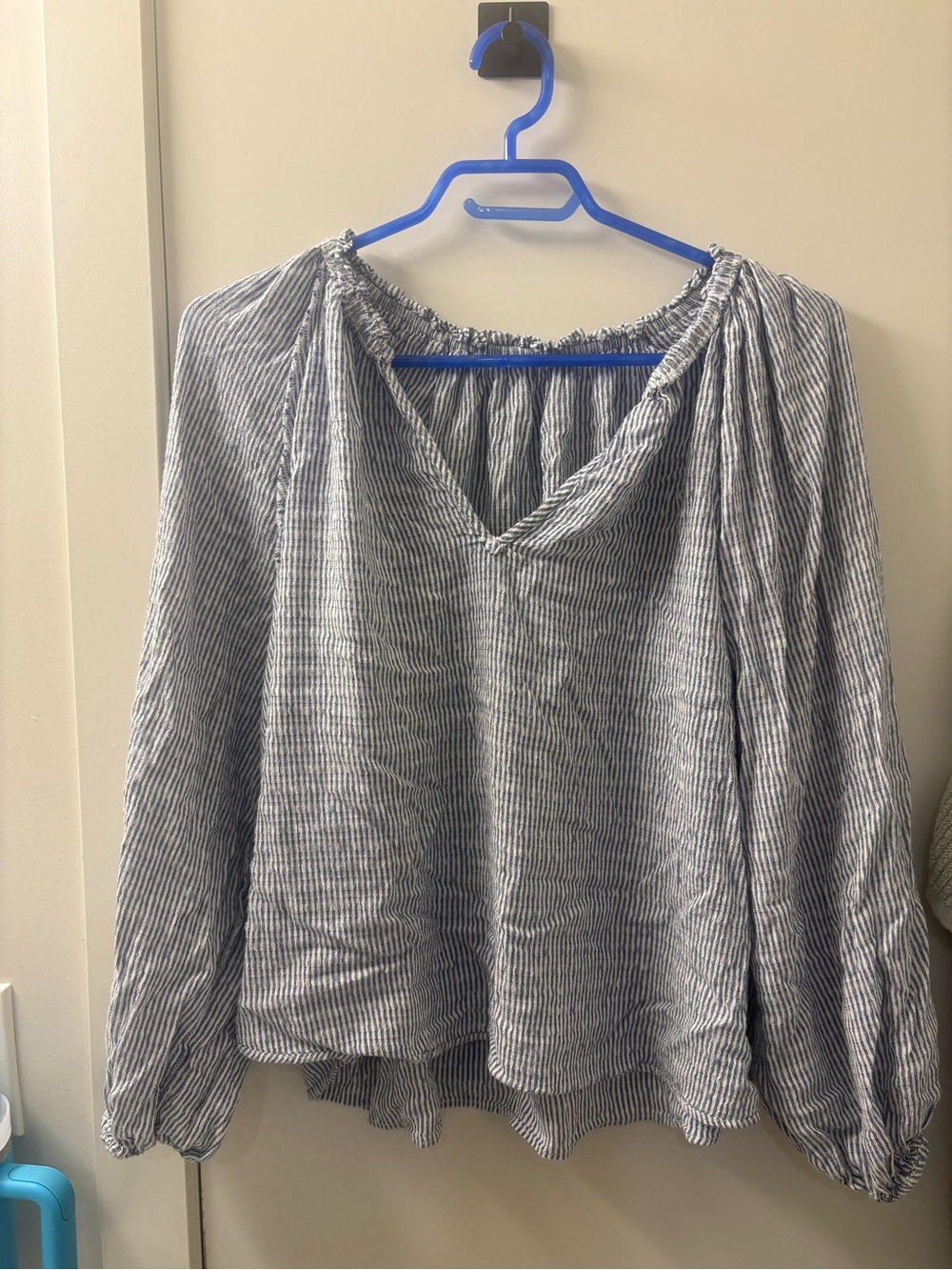 Old Navy Striped V-Neck Long Sleeve Peasant Blouse - Blue & White